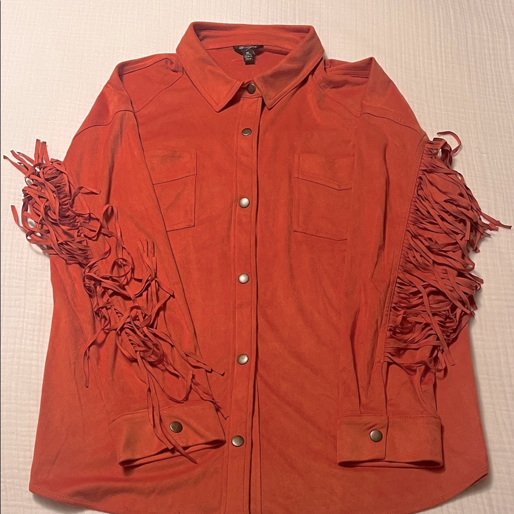 Versona Vibrant Orange Fringe Shirt shacket size xLarge